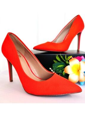 MIX NO. 6 ~ Vibrant Orange/Red Pointed Toe 4” Heel Shoes size 6.5